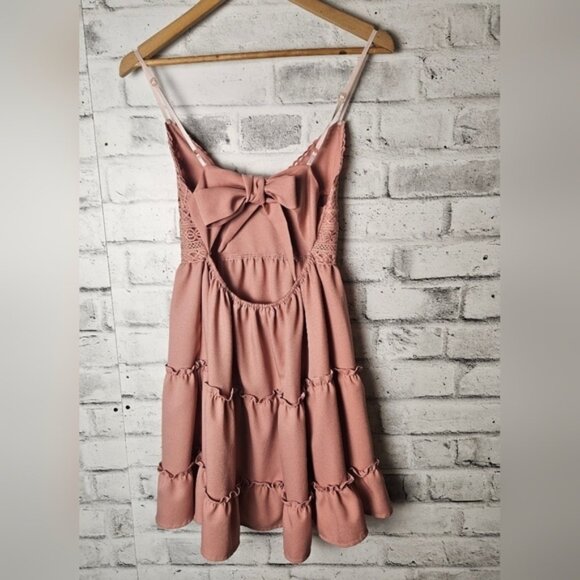 SHEIN V-Neck Spaghetti Strap Bow Open Back Crochet top Mini Swing Dress - Picture 2 of 7